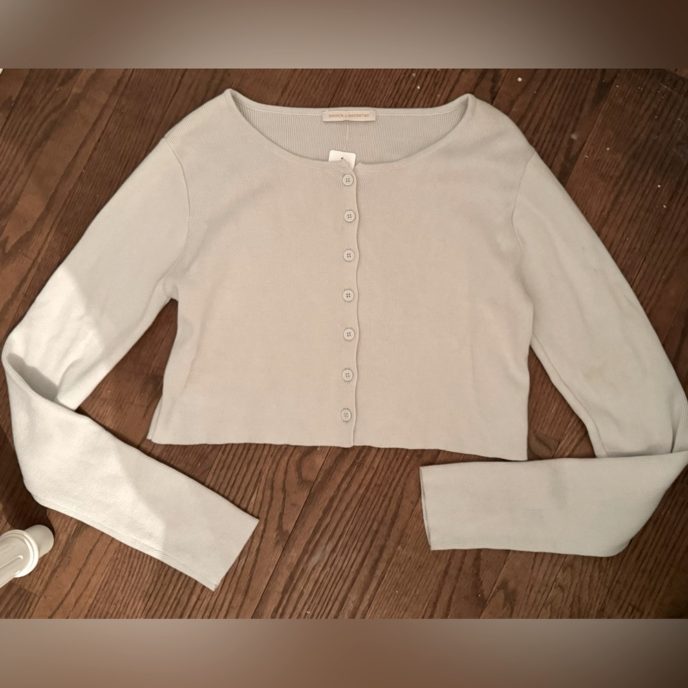 Pookie & Sebastian Cropped Long Sleeve Button Shirt Grey Size Small